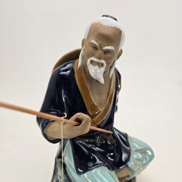 Mudman Figurine Elderly Fisherman On Rock Holding Fishing Rod Vintage Art JE137 - Picture 8 of 10
